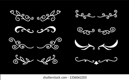 Hand Drawn Borders Elements Set Collection, floral Swirl ornament Vector