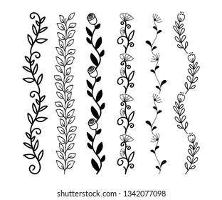 Hand Drawn Borders Elements Set Collection, floral Swirl ornament Vector