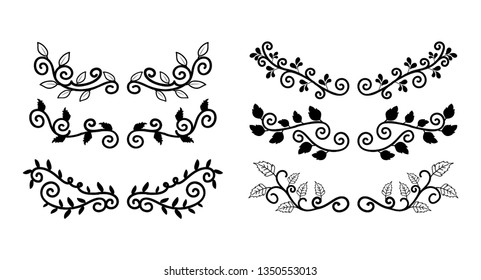 Hand Drawn Borders Elements Set Collection, floral Swirl ornament Vector