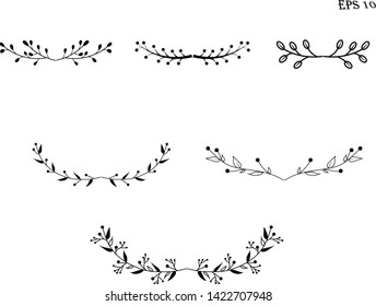 Hand Drawn Borders Elements Set Collection, floral, Swirl. Decoration of line border and laurel. High resolution