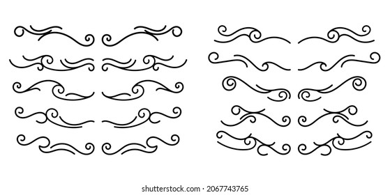 Hand Drawn Borders Elements Set Collection, floral Swirl ornament Vector