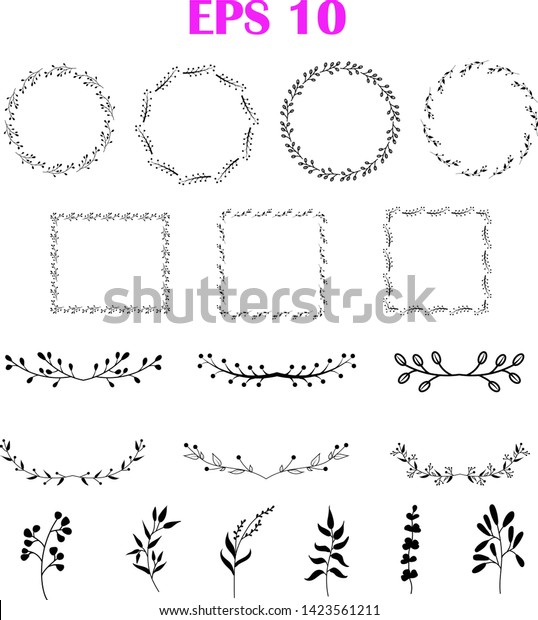 Hand Drawn\
Borders Elements Set Collection, floral, Swirl. Decoration of line\
border and laurel. High resolution\
