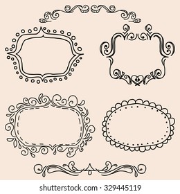 Hand drawn borders, frames and design elements. Vector.