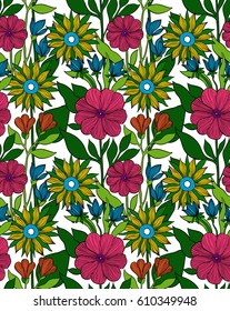 hand drawn botanic illustration seamless pattern. linear floral print design.