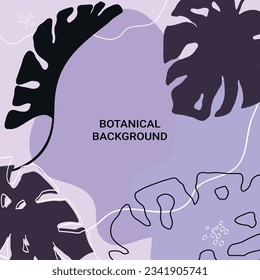 Fondo botánico dibujado a mano con líneas y formas y hojas de planta monstera. Ilustración del vector