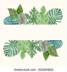 Hand drawn Botanical background with tropical leaves. Summer Floral Design elements. Perfect for invitations, greeting cards, prints, packing.