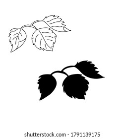 Hojas de abedul botánico dibujadas a mano. Silhouette de hojas. Arte de línea, doodle, minimalismo, estilo moderno, ilustración gráfica vectorial floral. 