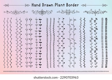 Conjunto de borde botánico dibujado a mano, ilustración vectorial