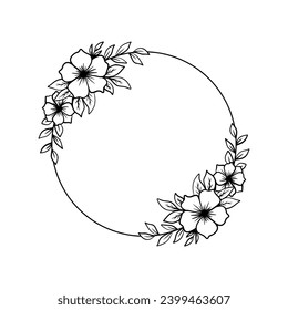 Hand drawn botanical circle frame isolated for wedding invitation