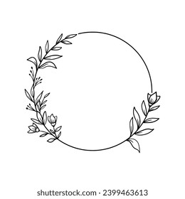 Hand drawn botanical circle frame isolated for wedding invitation