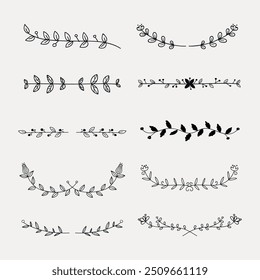 Hand drawn botanical divider, paper background vector set