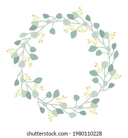 Guirnalda floral botánica dibujada a mano de ramas de eucaliptos plateadas. Diseño de logotipo, boda, invitaciones para compromiso. Marco de estilo retro vintage para el concepto biológico de belleza