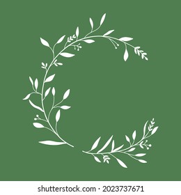 Hand drawn botanical floral wreath from twigs sprigs wildflowers. Logo design, wedding, engagement invitations Christmas Easter cards. Vintage retro style frame for beauty eco concept.