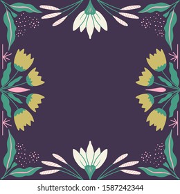 hand drawn botanical flowers  square ornament Scandinavian style  background