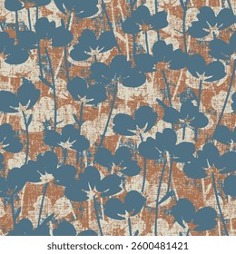 hand drawn botanical flowers textured seamless prints vector pattern ornament. distress texture. design. wallpaper, fabric print, painted pattern