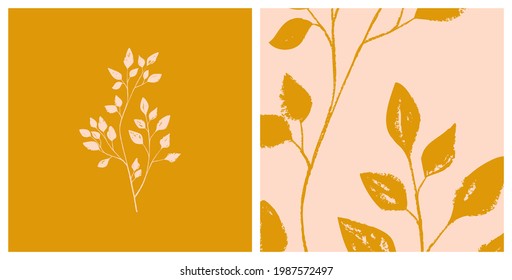 Hand drawn botanical illustration. Trendy ink drawn texture  floral element.