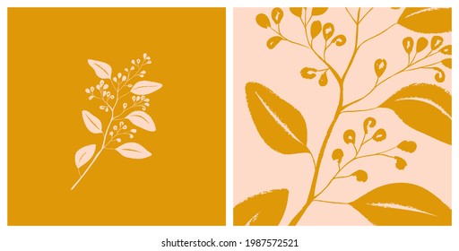Hand drawn botanical illustration. Trendy ink drawn texture  floral element.