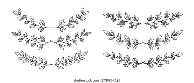 Hand Drawn Botanical Leaf Divider Set, Minimal Laurel Branch Line Art