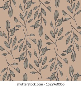 Hand drawn botanical leaves. Pastel Hand Drawn Vintage Wallpaper. Beautiful Spring Background for textile, wrapping paper, fabric, print