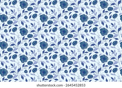 hand drawn botanical line art pattern with floral continuity and trendy styling ideal for fashion fabric and pillow cover designs

