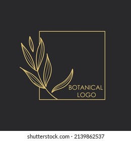 Hand drawn botanical logo. Floral line emblem, natural logotype template for spa and beauty salon, boutique. Elegant plant, organic label minimal style, rustic wedding card vector illustration