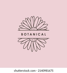 Hand drawn botanical logo. Floral line emblem, natural logotype template for spa and beauty salon, boutique. Elegant chamomile, organic label minimal style, rustic wedding card vector illustration