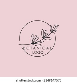 Hand drawn botanical logo. Floral line emblem, natural logotype template for spa and beauty salon, boutique. Elegant plant, organic label minimal style, rustic wedding card vector illustration