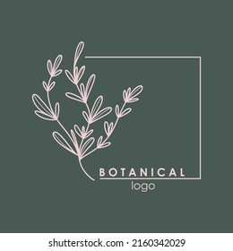 Hand drawn botanical logo. Floral line emblem, natural logotype template for spa and beauty salon, boutique. Elegant plant, organic label minimal style, rustic wedding card vector illustration