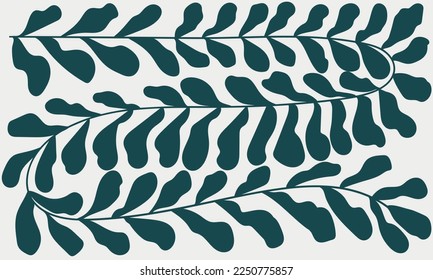 Hand drawn botanical poster. Contrasting green plants in the Matisse style. Abstract botanical sketch. Bold minimalism. Trendy minimalistic design. Vector illustration