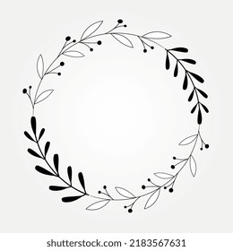 hand drawn botanical round, oval and rectangular frames, floral dividers and branches. Vector isolated elements. Wedding flourish laurel wreaths for invitation card.
