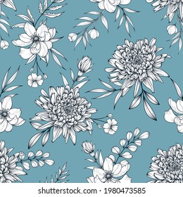 Hand drawn botanical seamless floral pattern