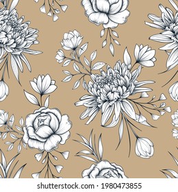 Hand drawn botanical seamless floral pattern