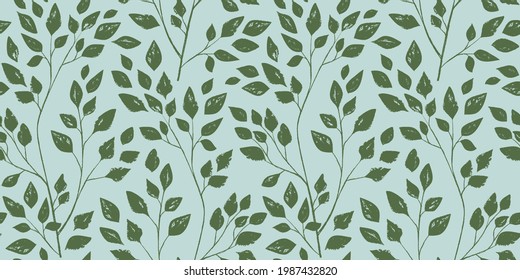 Hand drawn botanical seamless pattern. Trendy ink drawn textures.