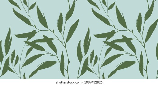 Hand drawn botanical seamless pattern. Trendy ink drawn textures.