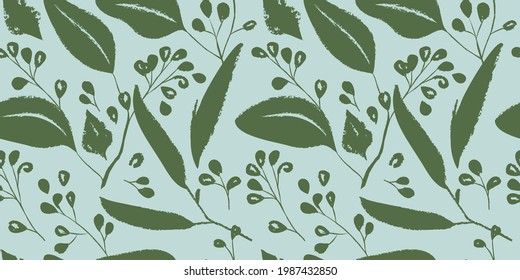 Hand drawn botanical seamless pattern. Trendy ink drawn textures.