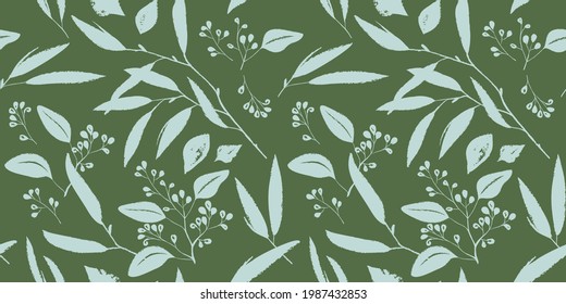 Hand drawn botanical seamless pattern. Trendy ink drawn textures.