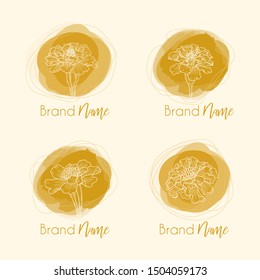 Hand drawn botanical sketch of Marigold flowers in logotype design