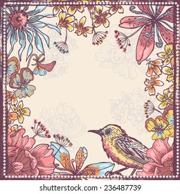 Hand drawn botanical theme card. All objects are conveniently grouped  and are easily editable.