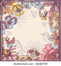 Hand drawn botanical theme card . All objects are conveniently grouped  and are easily editable.