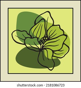Hand drawn botanical vector art set. Magnolia contour and abstract shape drawing on a color background.Abstract design for wall decoration, posters, covers, prints and wallpapers. Vector illustratin.