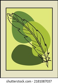 Conjunto de arte de vector botánico dibujado a mano. Dibujo de forma abstracta y contorno de plumas sobre un fondo de color.Diseño abstracto para la decoración de paredes, carteles, cubiertas, impresiones y fondos de pantalla. Ilustración vectorial.