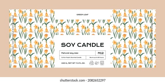 Plantilla de diseño de etiquetas de cosmética de vectores botánicos dibujados a mano para velas de soja