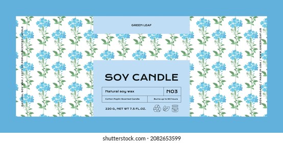 Hand drawn botanical vector cosmetics label design template for soy candle