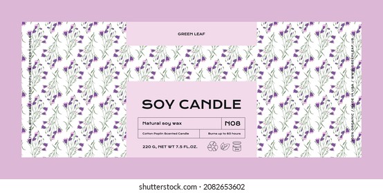 Plantilla de diseño de etiquetas de cosmética de vectores botánicos dibujados a mano para velas de soja
