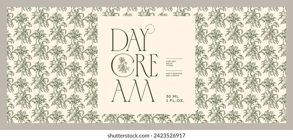 Hand drawn botanical vector cosmetics label design template