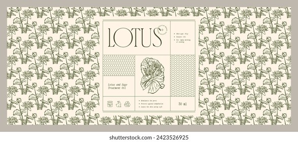 Plantilla de diseño de etiquetas de cosmética de vectores botánicos dibujados a mano