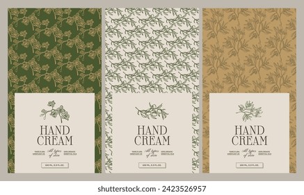 Hand drawn botanical vector cosmetics label design template