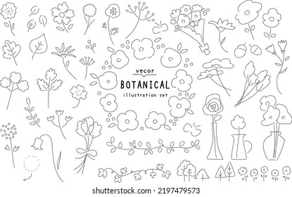 Hand drawn botanical vector illustration set line drawing