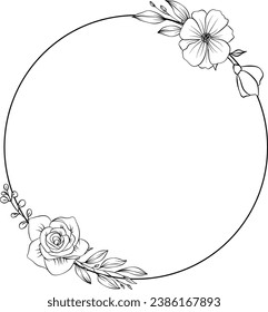 Hand drawn Botanical vector illustration. Black and white flower bouquet, floral sketch