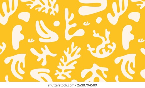 Répétition d'Images vectorielles botaniques dessinées à la main avec des lignes courbes funky et de jolies fleurs idéales pour emballer du papier, des imprimés de vêtements et des ambiances de vacances ensoleillées